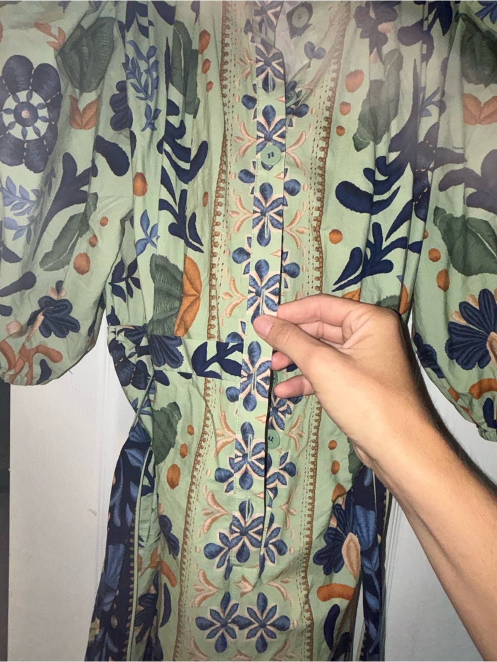 Farm RIO size M Floral Puff-Sleeve Women’s Romper in Mint Green - Picture 6 of 6